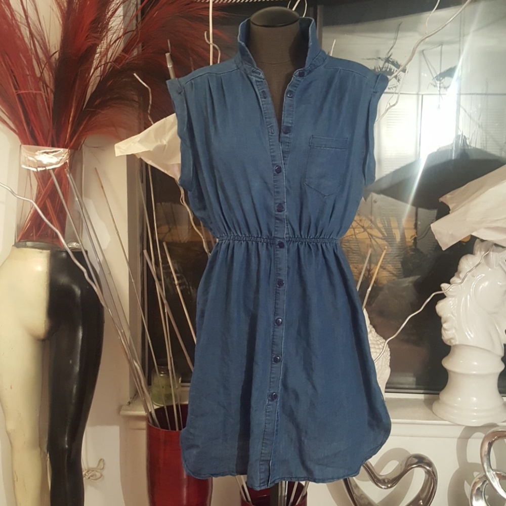 Icy Fashion Blue Denim like Sleeveless Shirt lg